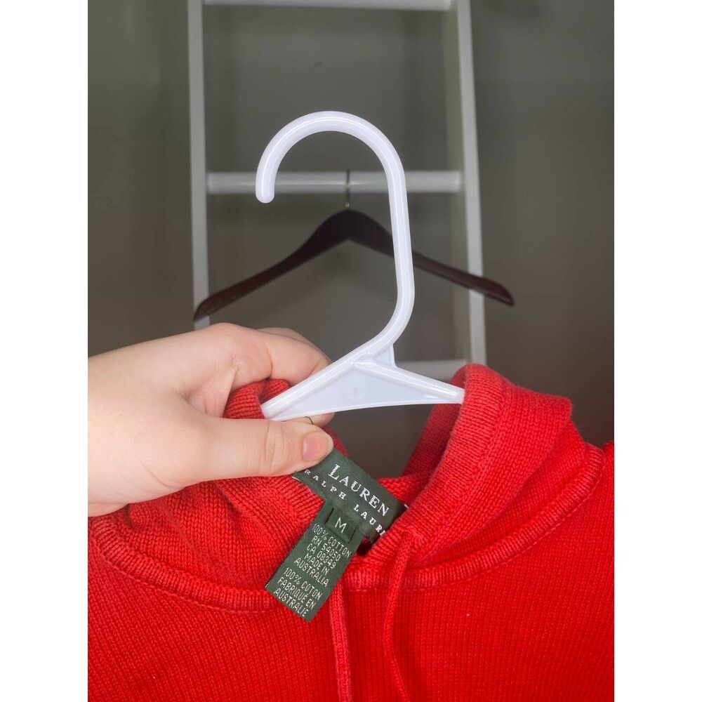 LRL Ralph Lauren Hooded Pullover Sweater Womens M Red Drawstring Cotton EXC - Picture 5 of 5